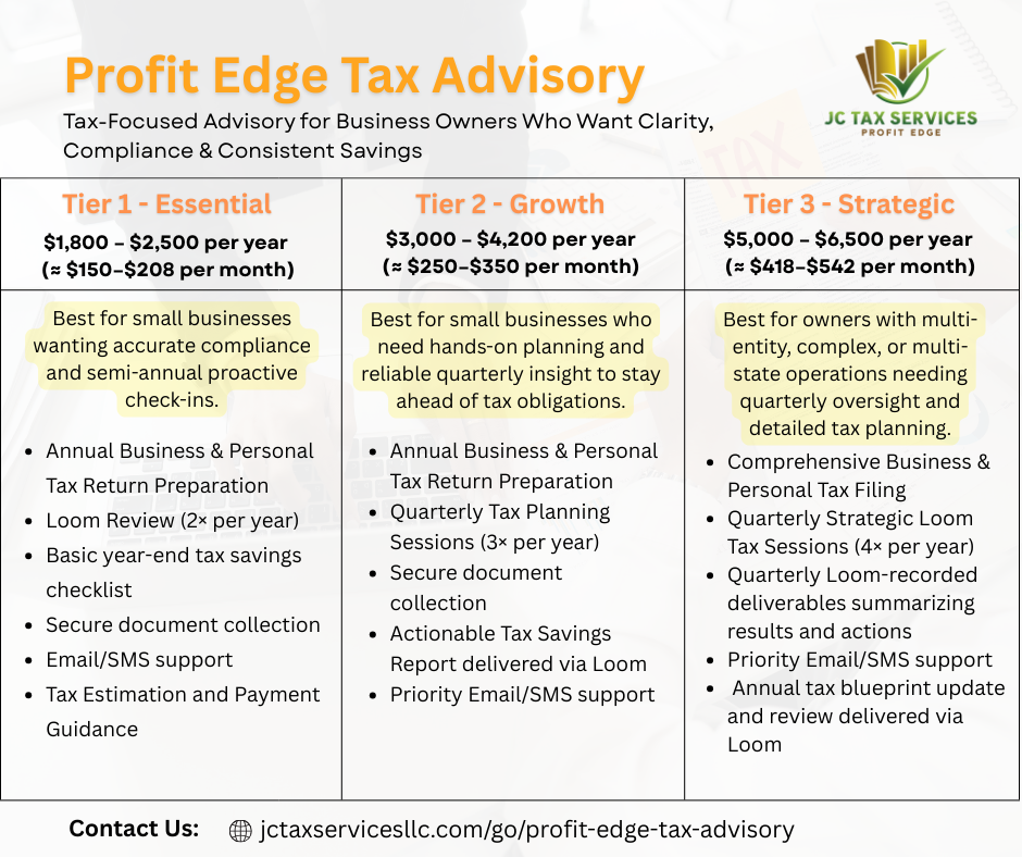 Profit edge tax advisory summary - jc tax services | tax preparation + tax advisory profit edge tax advisory service comparison